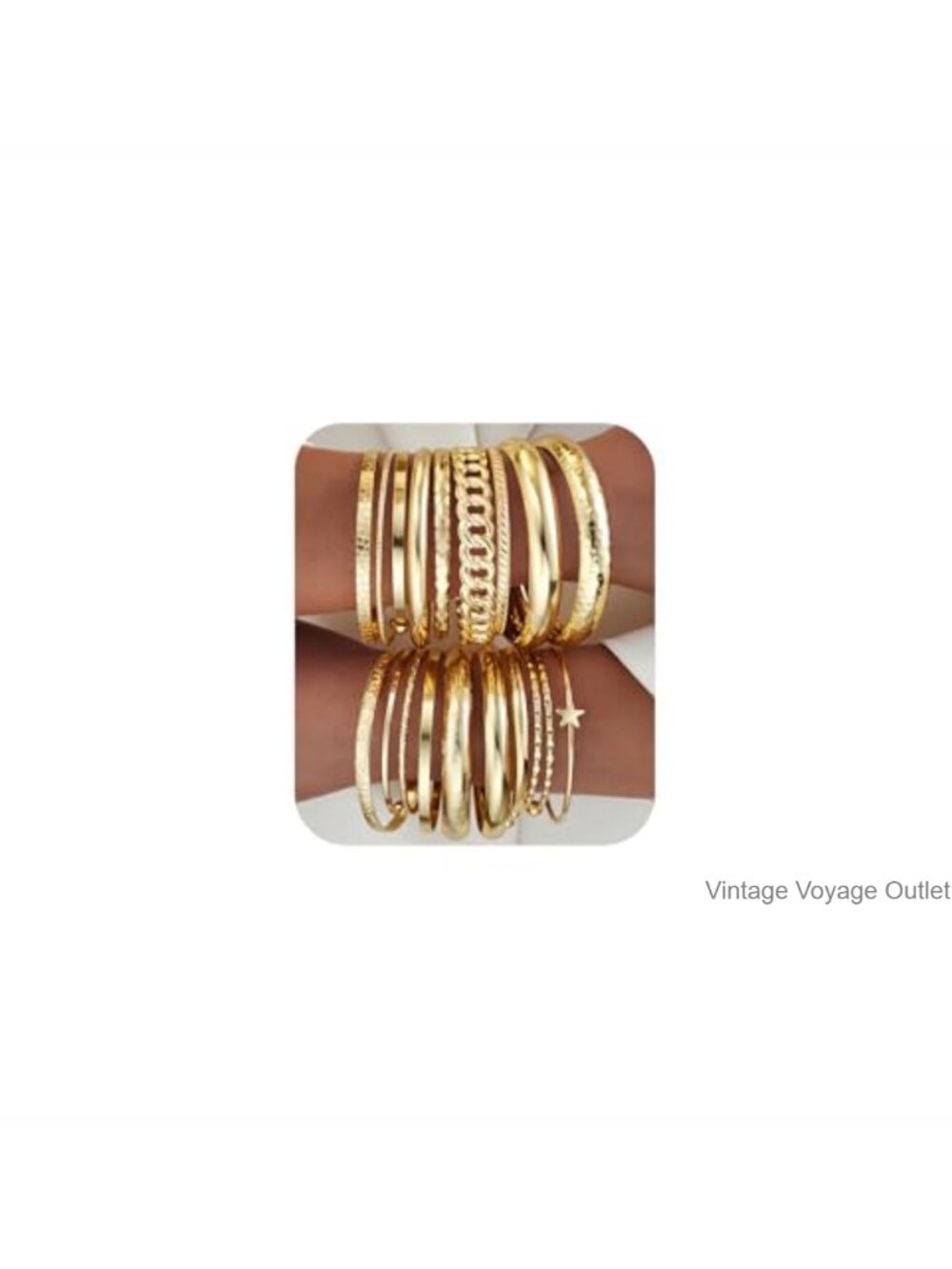 14k Gold Plated Bangle Bracelet Set Stackable 19pc Women Jewelry